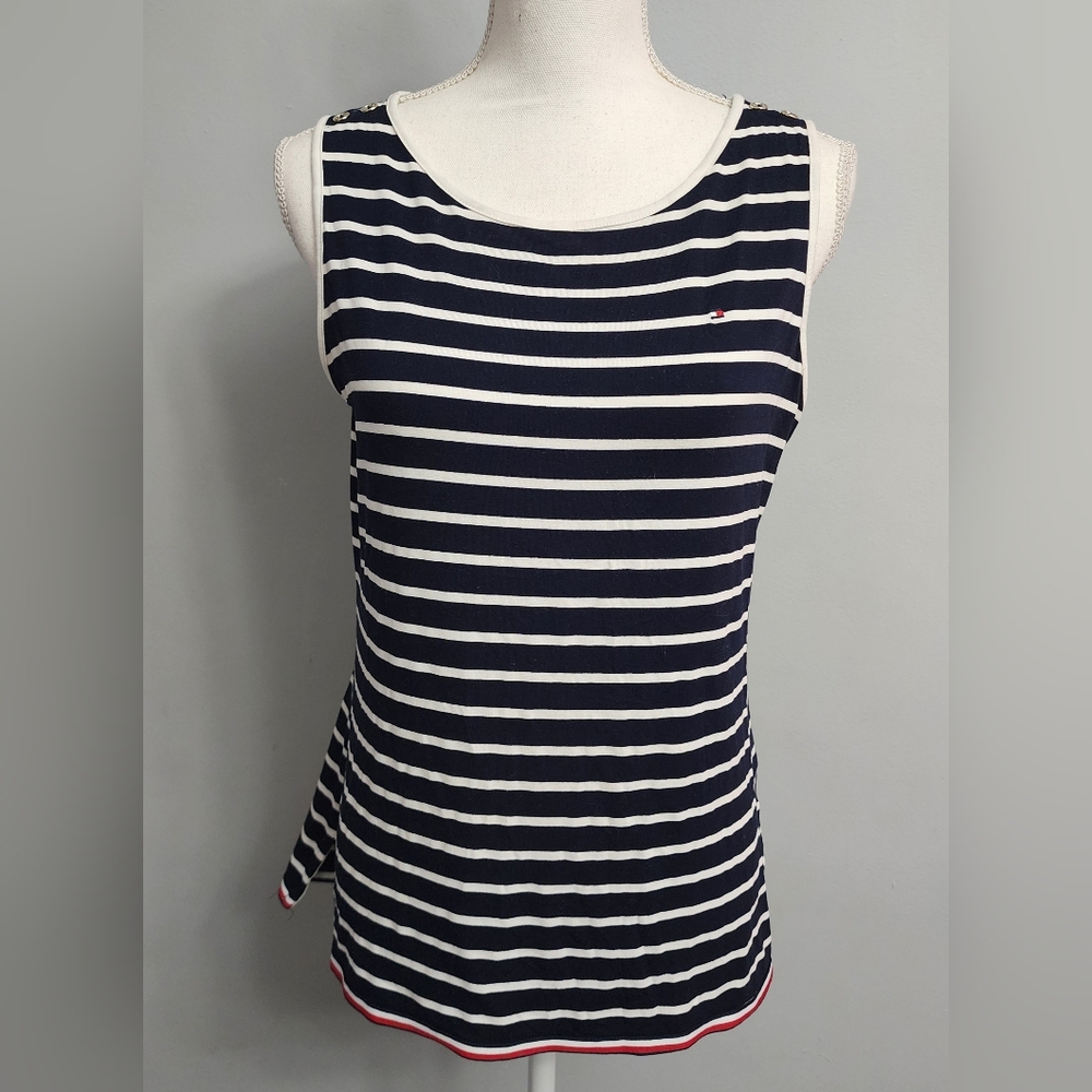 Tommy Hilfiger Size Small navy/white striped sleeveless blouse Tank Top